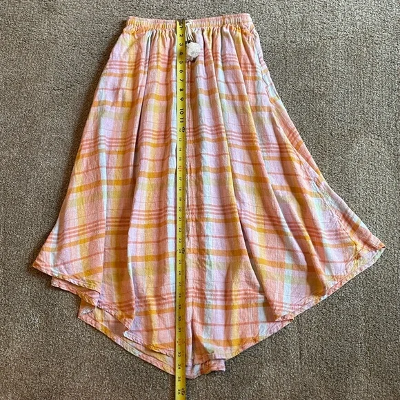 American Eagle Plaid Midi Skirt in Pink and Orange Size M Elastic Waist Boho - Picture 11 of 12